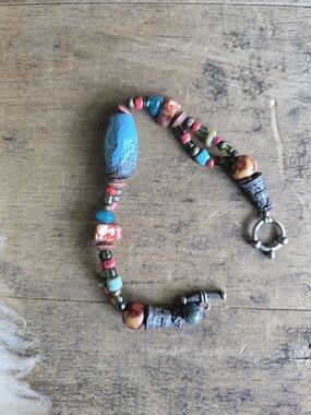 Boho Turquoise & Coral Beaded Bracelet